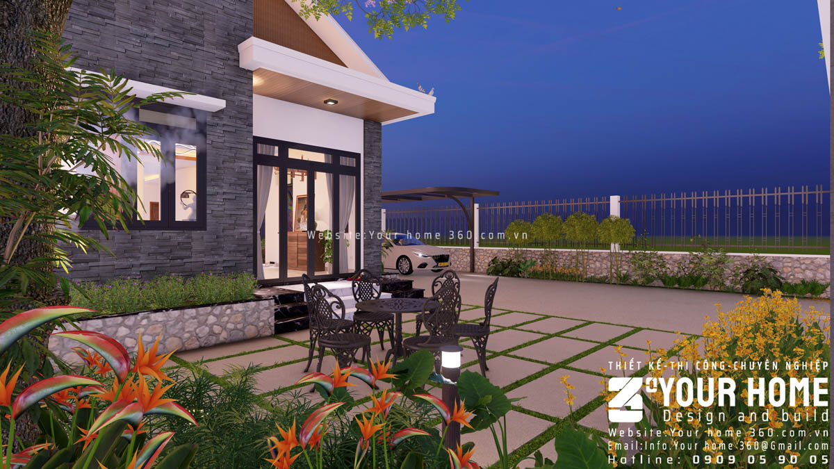 thiết kế nhà cấp 4 mái lệch sân vườn tại Ninh Thuận