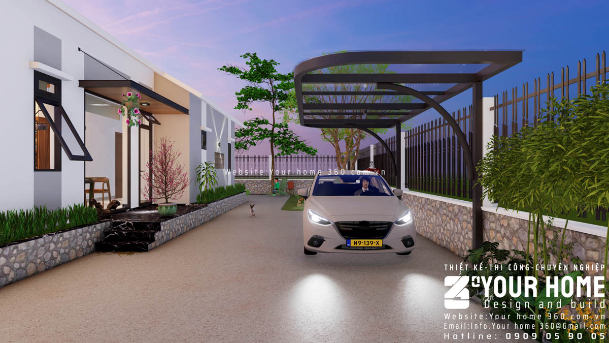 thiết kế nhà cấp 4 mái lệch sân vườn tại Ninh Thuận