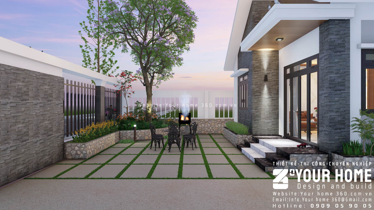 thiết kế nhà cấp 4 mái lệch sân vườn tại Ninh Thuận