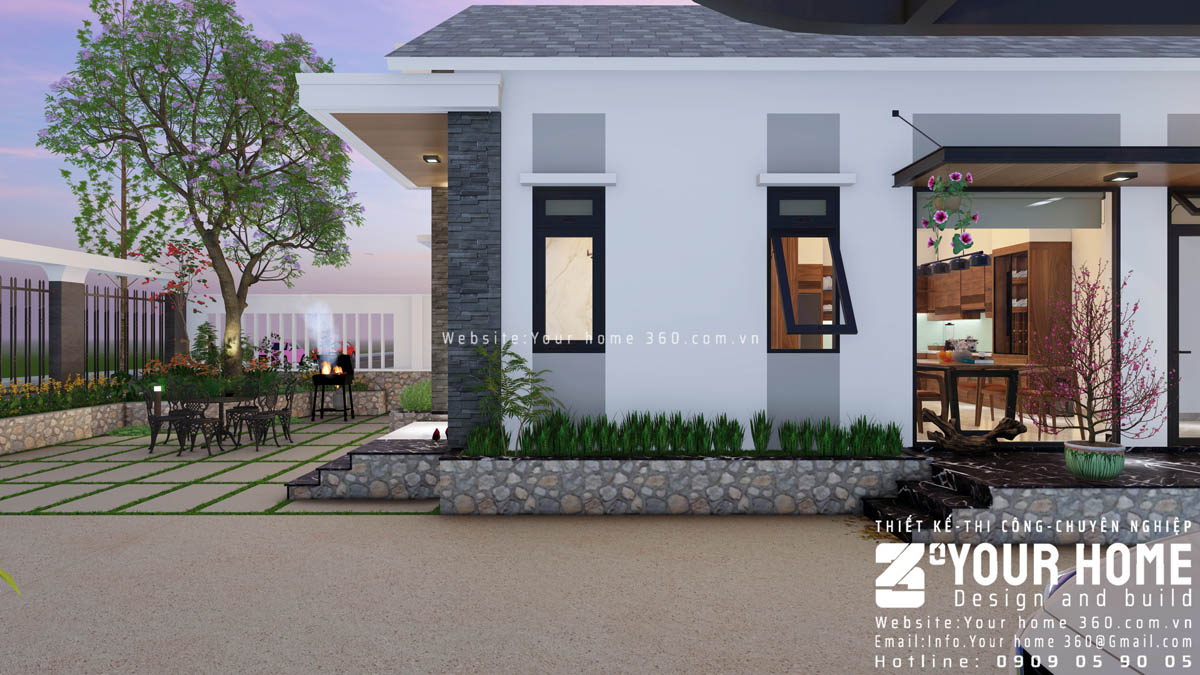 thiết kế nhà cấp 4 mái lệch sân vườn tại Ninh Thuận