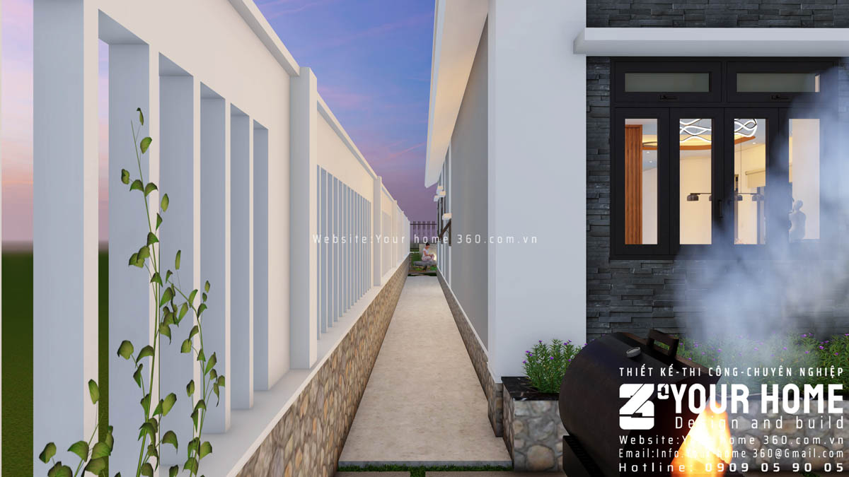 thiết kế nhà cấp 4 mái lệch sân vườn tại Ninh Thuận