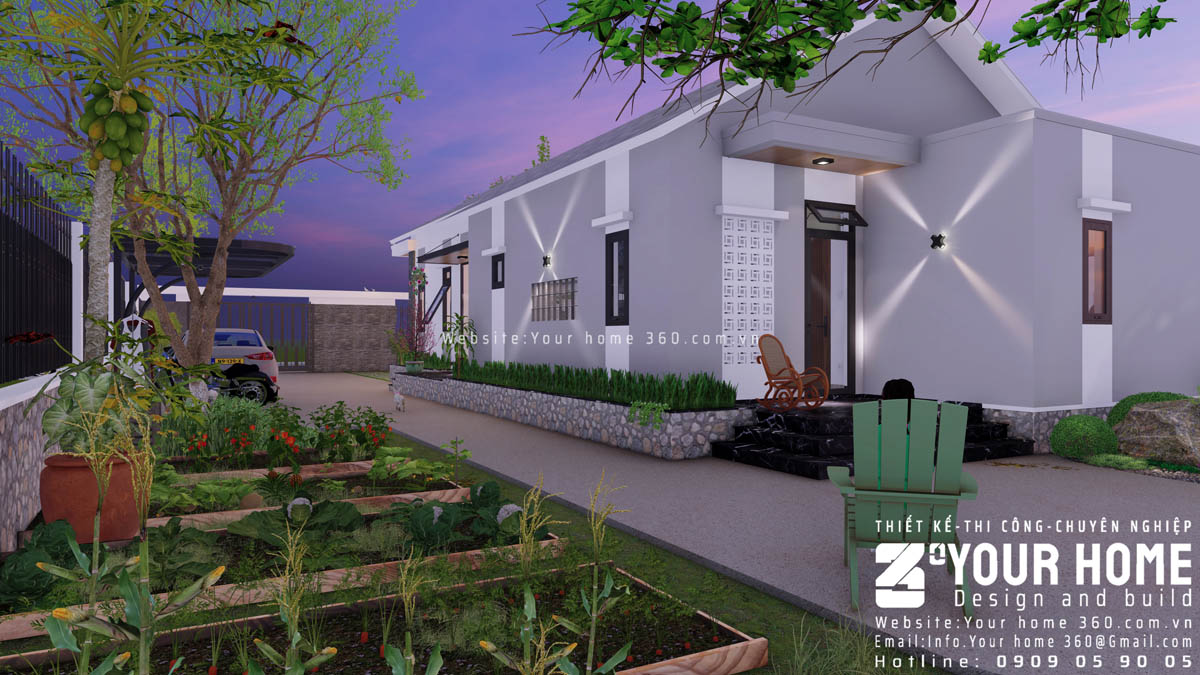 thiết kế nhà cấp 4 mái lệch sân vườn tại Ninh Thuận