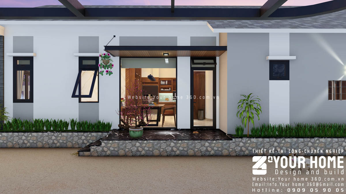 thiết kế nhà cấp 4 mái lệch sân vườn tại Ninh Thuận